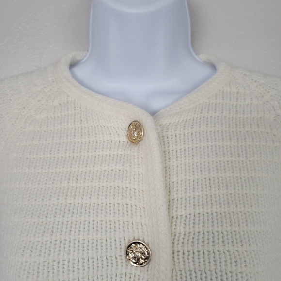 Full Fashioned Vintage Ivory Knit Cardigan Button Up 100% Virgin Acrylic Fibers - Picture 2 of 8